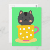 ミントのお茶入り漫画のかわいい猫 ポストカード (正面/裏面)