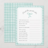 ミントのギンガム模様の「ゲスト探し」シャワーゲーム 招待状 (正面/裏面)