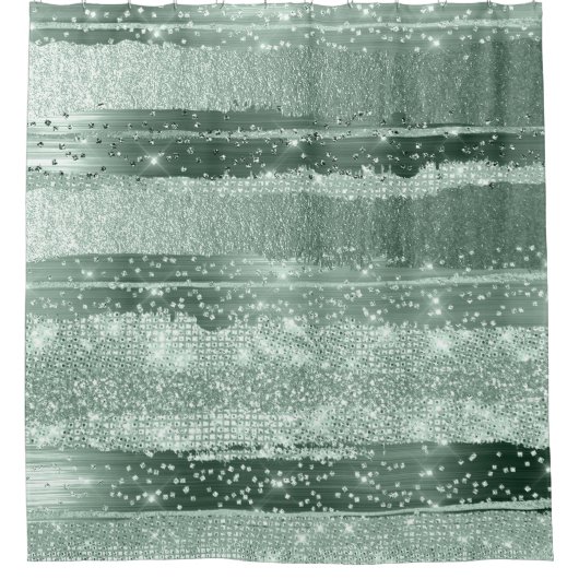 ミントのグレーの線のアートワークを描モダンく シャワーカーテン (正面)