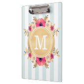 ミントのストライプな水彩画によってはフェイクな金ゴールドのモノグラムが開花します クリップボード (左)