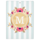 ミントのストライプな水彩画によってはフェイクな金ゴールドのモノグラムが開花します クリップボード (裏面)