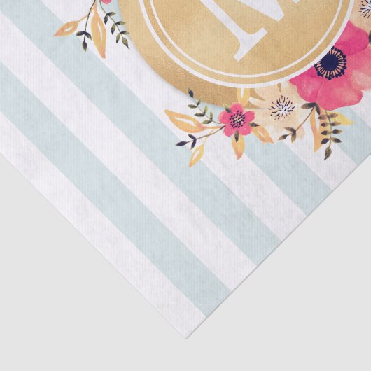 ミントのストライプな水彩画によってはフェイクな金ゴールドのモノグラムが開花します 薄葉紙 (詳細)