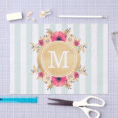 ミントのストライプな水彩画によってはフェイクな金ゴールドのモノグラムが開花します 薄葉紙 (クラフト)