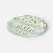 ミントのストライプな金ゴールドの紙吹雪の卒業2018年 ペーパープレート (アングル)