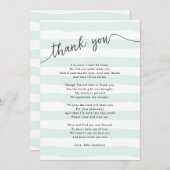 ミントのストライプの中立ベビーシャワーの詩 サンキューカード (正面/裏面)