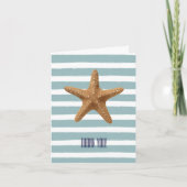 ミントのストライプ柄のマリンシリーズのスターフィッシュビーチ サンクス サンキューカード (正面)