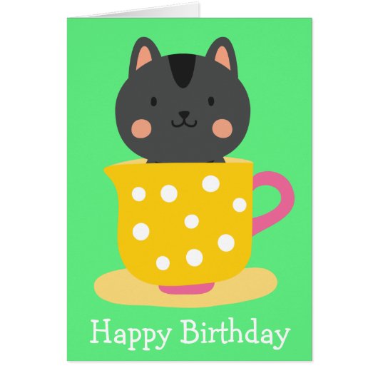 ミントのティーカップ漫画のかわいい猫 (正面)