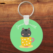 ミントのティーカップ漫画のかわいい猫 キーホルダー (正面)