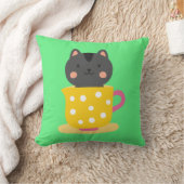 ミントのティーカップ漫画のかわいい猫 クッション (ブランケット)