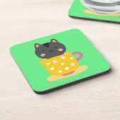 ミントのティーカップ漫画のかわいい猫 コースター (左側)