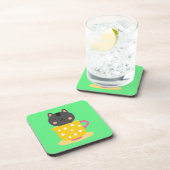 ミントのティーカップ漫画のかわいい猫 コースター (右側)