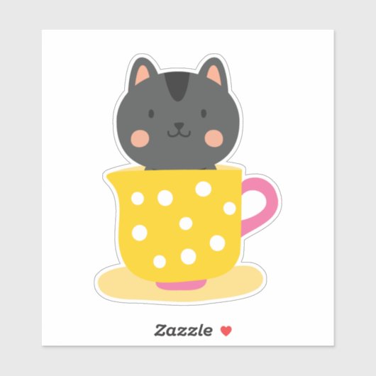 ミントのティーカップ漫画のかわいい猫 シール (シート)