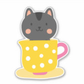 ミントのティーカップ漫画のかわいい猫 シール (正面)
