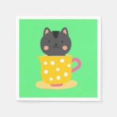 ミントのティーカップ漫画のかわいい猫 スタンダードカクテルナプキン (正面)