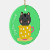 ミントのティーカップ漫画のかわいい猫 セラミックオーナメント (右)