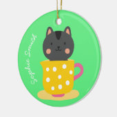 ミントのティーカップ漫画のかわいい猫 セラミックオーナメント (左)