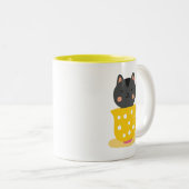 ミントのティーカップ漫画のかわいい猫 ツートーンマグカップ (正面右)