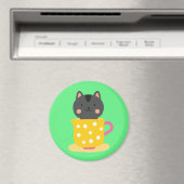 ミントのティーカップ漫画のかわいい猫 マグネット (インサイチュ (食洗機))