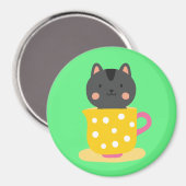 ミントのティーカップ漫画のかわいい猫 マグネット (正面/裏面)