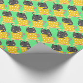 ミントのティーカップ漫画のかわいい猫 ラッピングペーパー (角)