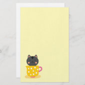 ミントのティーカップ漫画のかわいい猫 便箋 (正面/裏面)