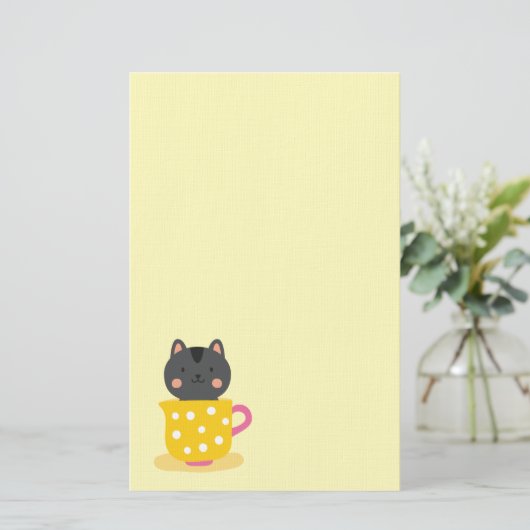 ミントのティーカップ漫画のかわいい猫 便箋 (スタンド正面)