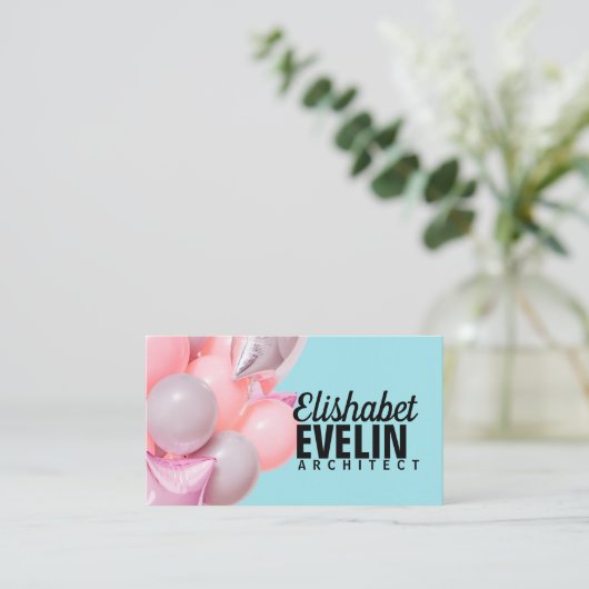 ミントのピンクの誕生日エアバルーン 名刺
