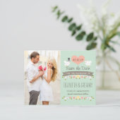 ミントのラブバード　ドーブ　セイブ・ザ・デート 案内ポストカード (スタンド正面)