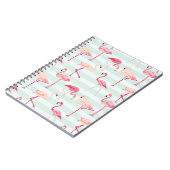 ミントのレトロのフラミンゴは縞で飾ります ノートブック (左側)