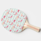 ミントのレトロのフラミンゴは縞で飾ります 卓球ラケット (横)