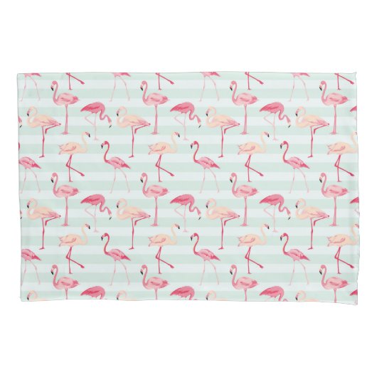ミントのレトロのフラミンゴは縞で飾ります 枕カバー (正面左)