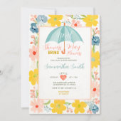 ミントの傘 4月のシャワー ベビーシャワー 花 招待状 (正面)
