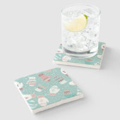 ミントの冬のクリスマスのミッテンス模様 ストーンコースター (横)