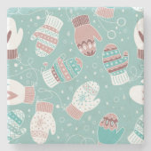 ミントの冬のクリスマスのミッテンス模様 ストーンコースター (正面)