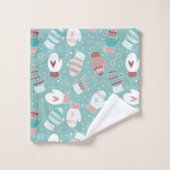 ミントの冬のクリスマスのミッテンス模様 バスタオルセット (ウォッシュタオル)