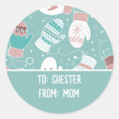 ミントの冬のクリスマスのミッテンス模様 ラウンドシール (正面)