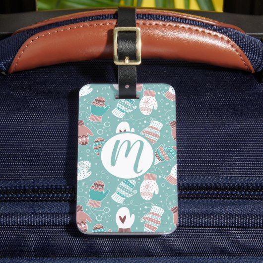 ミントの冬のクリスマスのミッテンス模様 ラゲッジタグ (正面インサイチュ2)