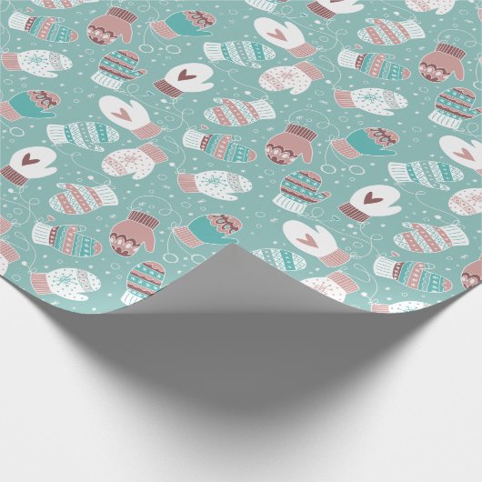ミントの冬のクリスマスのミッテンス模様 ラッピングペーパー (角)