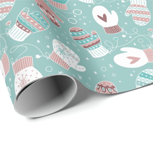 ミントの冬のクリスマスのミッテンス模様 ラッピングペーパー (ロールコーナー)