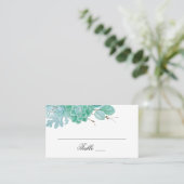 ミントの冬の花嫁フラワー ウォーターカラーの多肉植物 プレイスカード (スタンド正面)