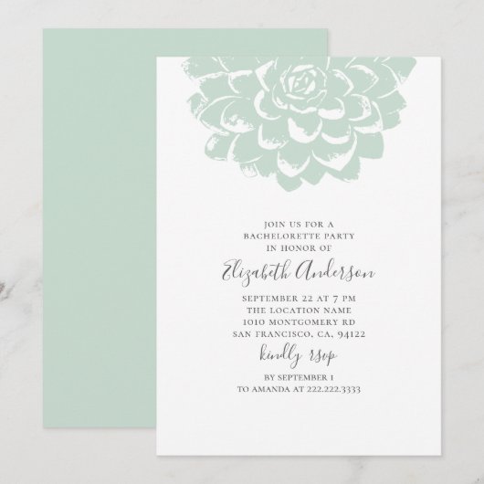 ミントの多肉植物。モダンなカクスターバッカレレッテパーティ 招待状 (正面/裏面)