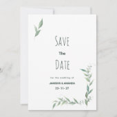 ミントの水彩グリーンリース Save The Date 招待状 (正面)