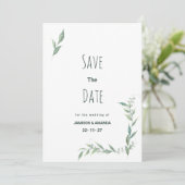 ミントの水彩グリーンリース Save The Date 招待状 (スタンド正面)