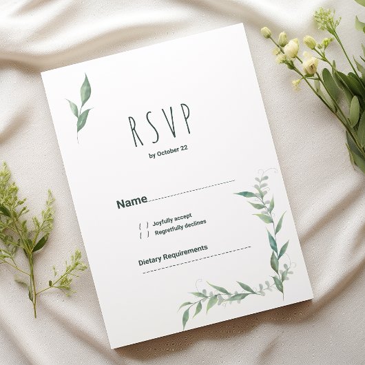 ミントの水彩グリーンリースRSVP 招待状