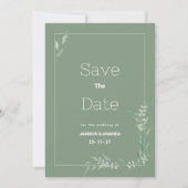 ミントの水彩ボタニカルグリーン Save The Date 招待状 (正面)