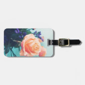 ミントの背景にピンクと黄色のバラ ラゲッジタグ (正面横)