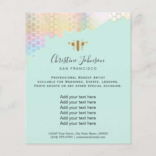 ミントの背景に蜂蜜の巣のイラスト チラシ (正面)