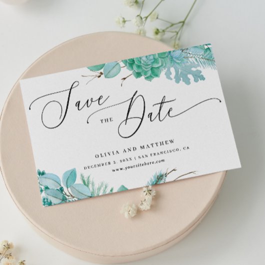 ミントの花と多肉植物。冬のサボテン ウェディング セーブザデート