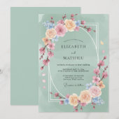 ミントの花のアーチ ロマンティックな結婚式 招待状 (正面/裏面)
