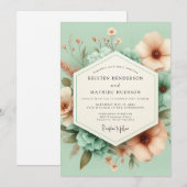 ミントの花の幻想的な結婚式 招待状 (正面/裏面)
